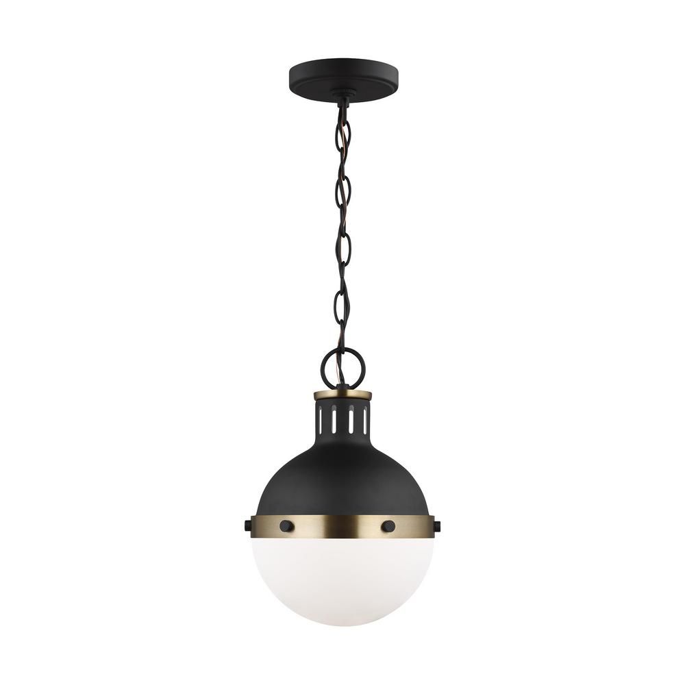 Sea Gull Lighting Hanks 1-Light Midnight Black Mini Pendant with Smooth White Glass Shade | The Home Depot