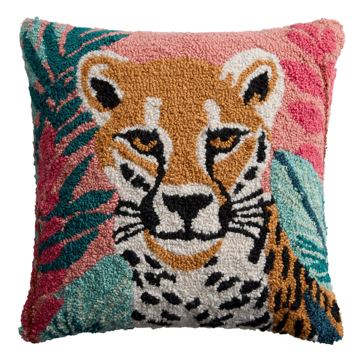 Leopard Face Tufted Indoor Outdoor Patio Throw Pillow in Multi by World Market | World Market