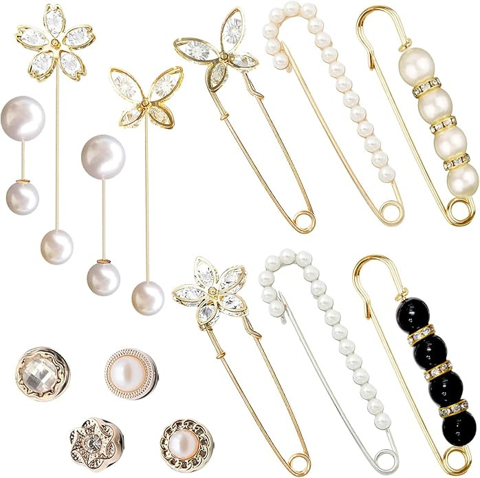 14 Pieces Brooch Safety Pins Pearl Brooch Button Pin Pant Waist Tightener Pins for Clothes Sweate... | Amazon (US)