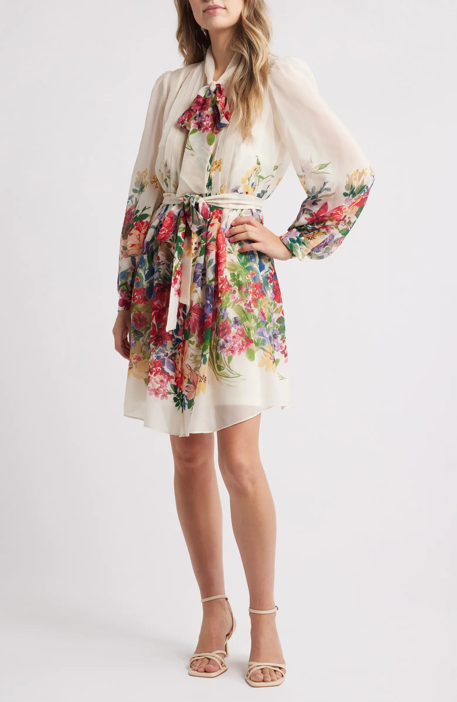 Floral Print Tie Neck Long Sleeve Dress | Nordstrom