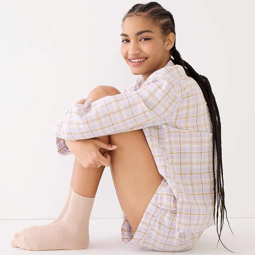 Cotton-linen pajama short set in plaid | J. Crew US