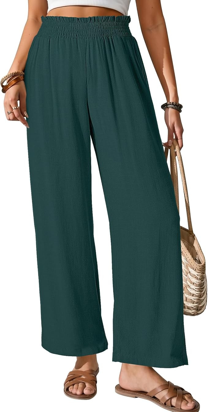 GRAPENT Linen Pants for Women Wide Leg High Waisted Paper Bag Smocked Waist Casual Summer Beach V... | Amazon (US)