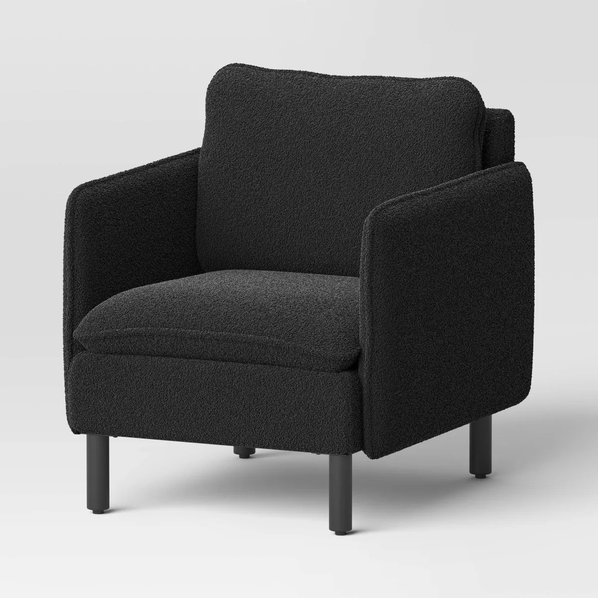 Square Back Accent Arm Chair Boucle Black - Threshold™: Upholstered Polyester, Rubberwood Legs | Target
