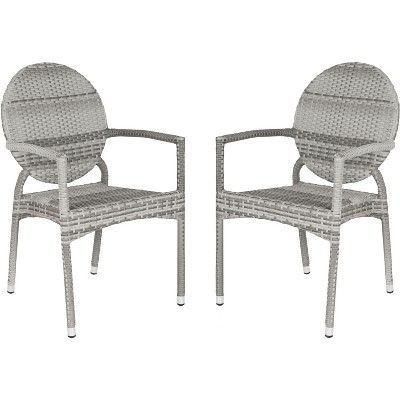 Valdez Indoor Outdoor French Bistro Stacking Arm Chair  (Set of 2) - Grey - Safavieh | Target