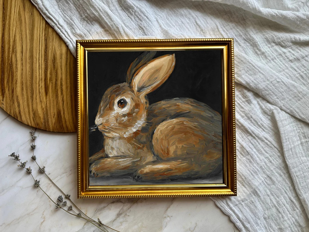 Rabbit Painting Print Bunny Original Boho Wall Art Animal Oil Painting Spring Artwork Forest Anim... | Etsy (US)