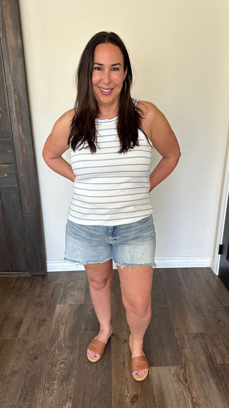 #walmartpartner I love this $7 striped tank top from Amazon! It’s ribbed and it’s comfy! I’m wearing my usual size XL in this tank top and for the denim shorts I sized up one to a 16. #walmartfashion @walmartfashion

#LTKSeasonal #LTKFindsUnder50 #LTKStyleTip