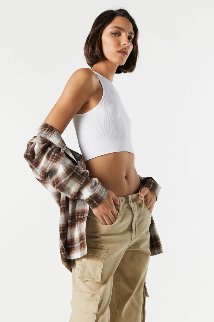 Seamless Ribbed High Neck Cropped Tank | Urban Planet