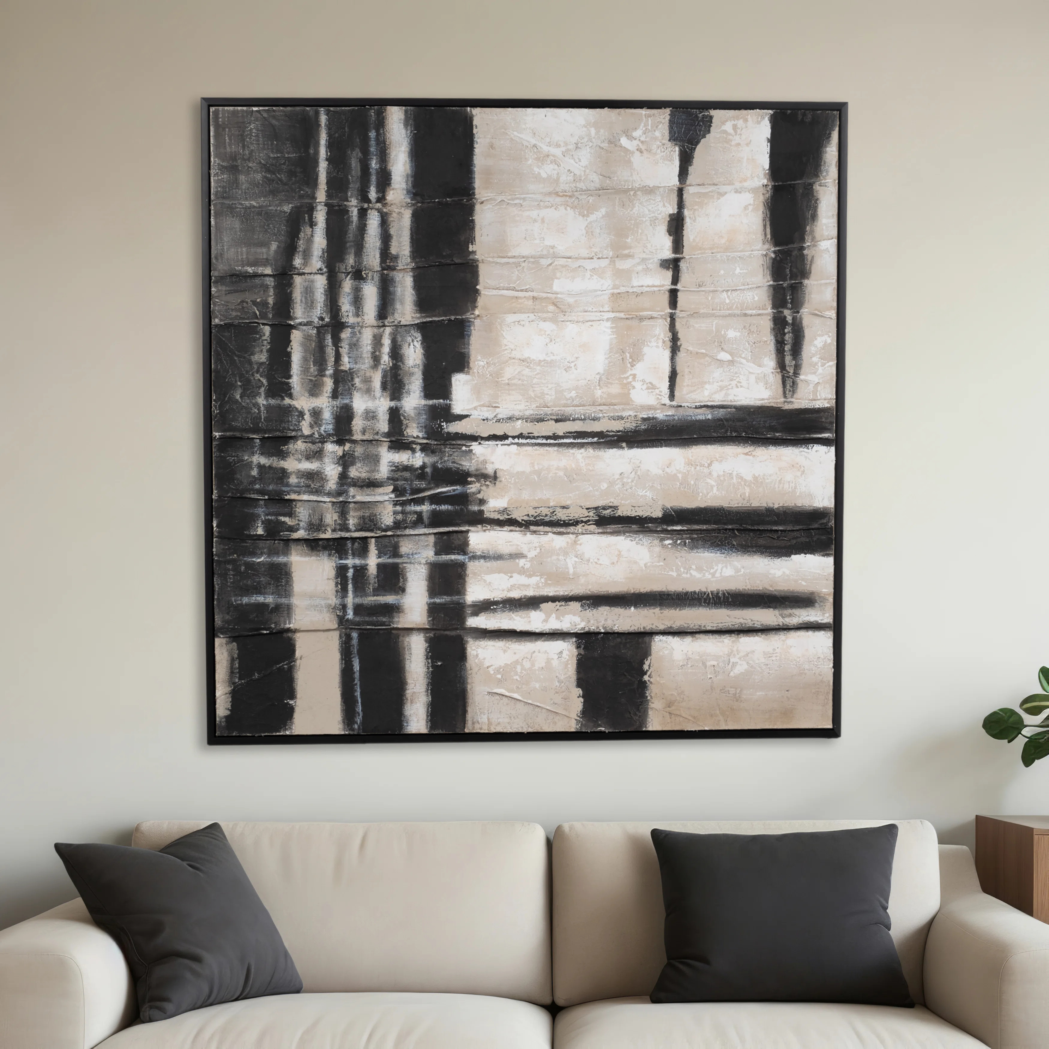 Large Wall Art – Black and White Abstract Wall Art – Hand Painted Textured Canvas with Frame ... | Wayfair North America