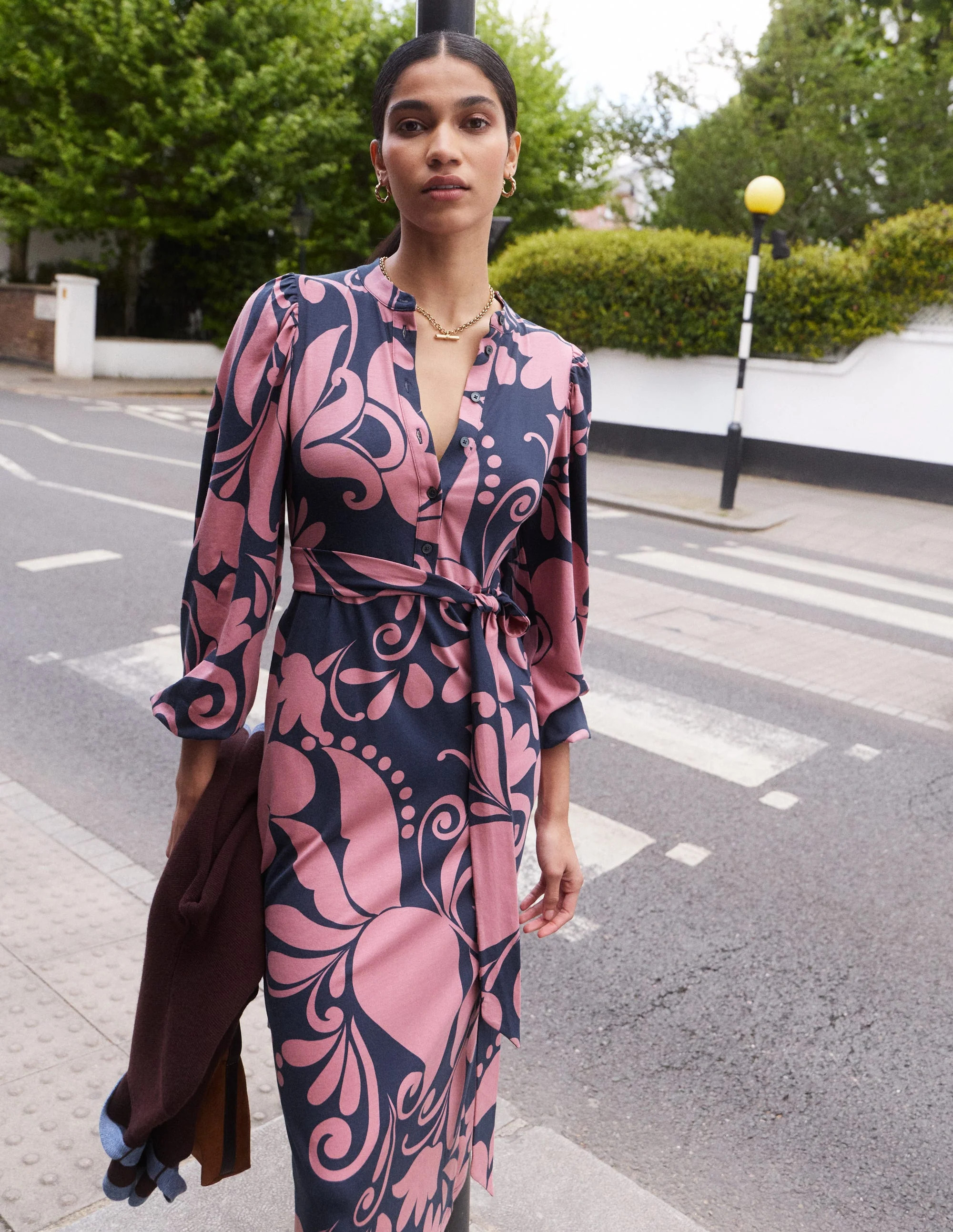 Eli Belted Jersey Midi Dress-Pink Heather, Floral Breeze | Boden (US)
