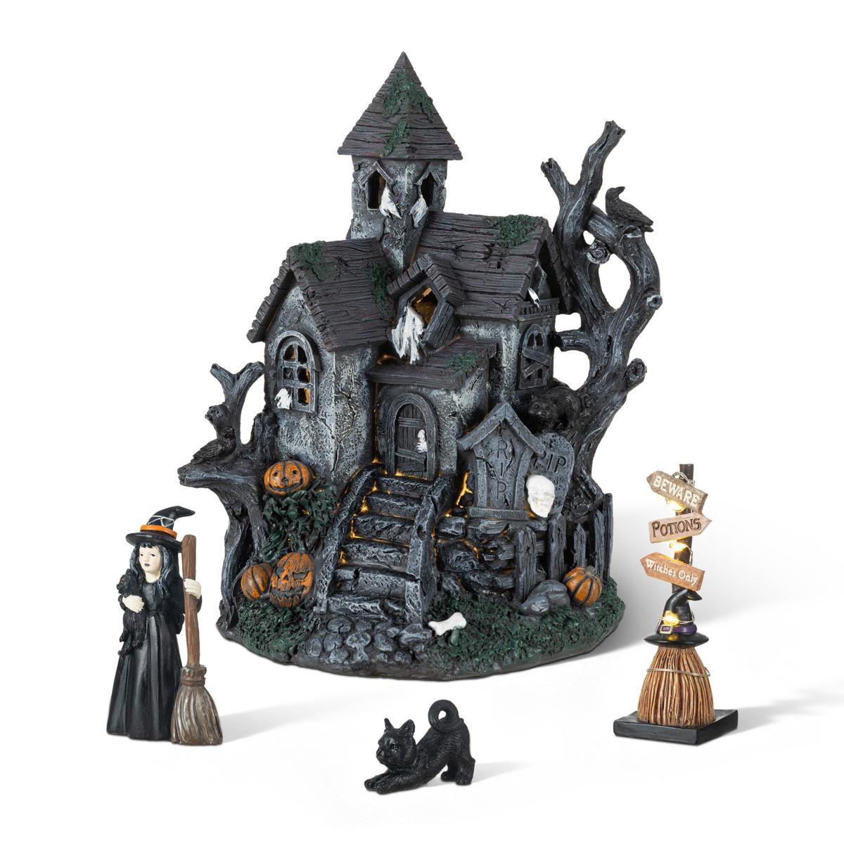 Glitzhome S/4 Halloween Lighted Resin Haunted House w/Timer | HSN