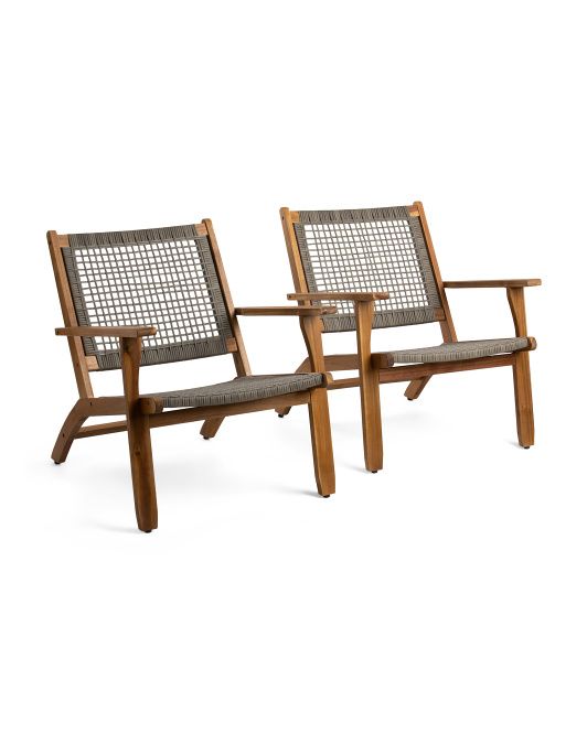 Set Of 2 Outdoor Acacia Wood Woven Accent Chairs | TJ Maxx