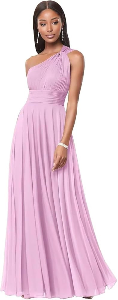 Women's One Shoulder Corset Bridesmaid Dresses Long Pleated Empire Waist Formal Dress with Pocket... | Amazon (US)
