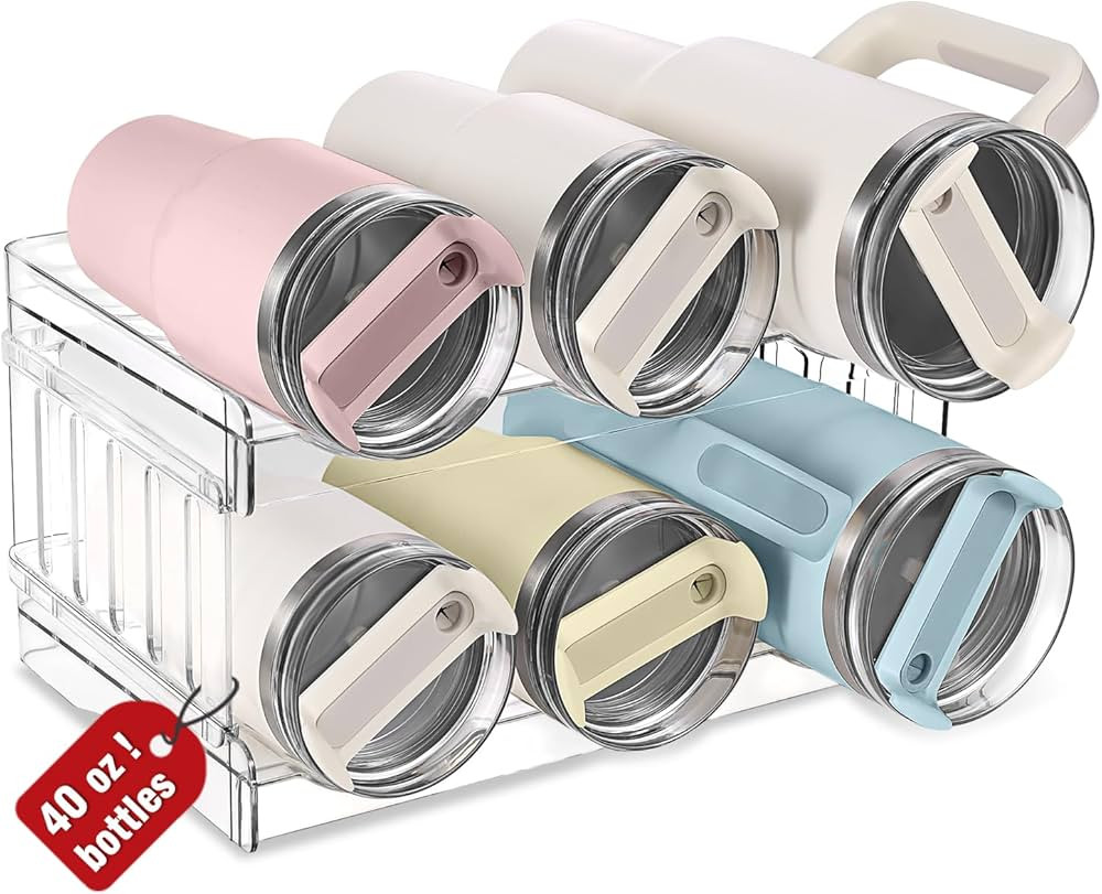 Large Water Bottle Organizer for Stanley 40 30 20oz Tumbler Cups, Clear Plastic Water Bottle Hold... | Amazon (US)