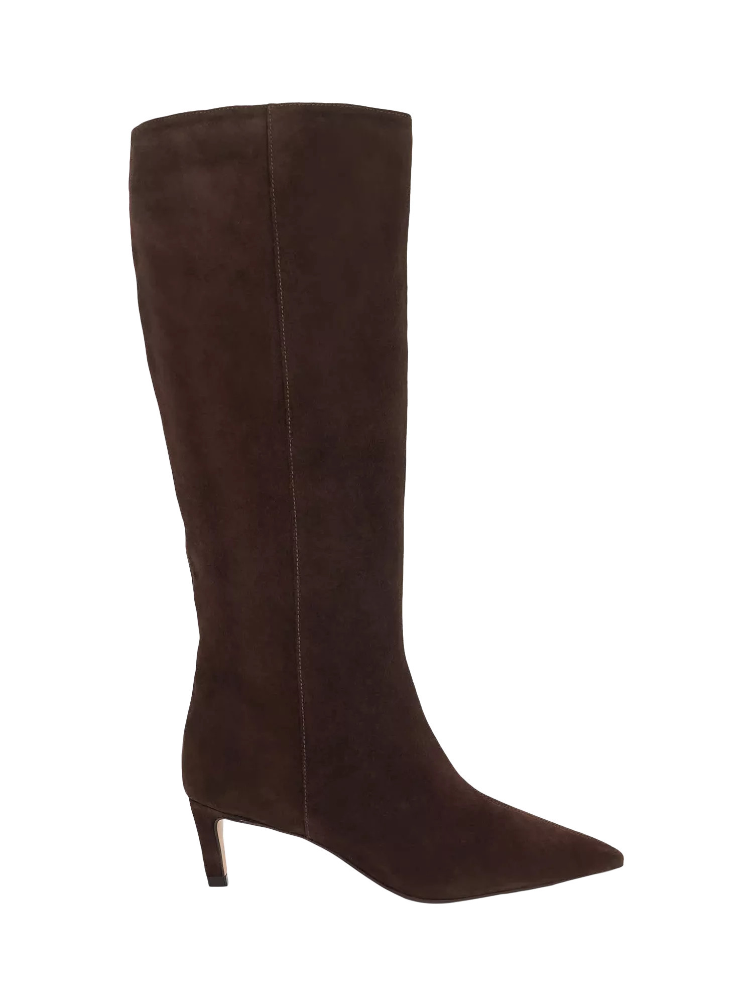 Dune London Smoothly Wide Fit Suede Kitten Heel Pointed Toe Knee High Boots, Brown | John Lewis (UK)