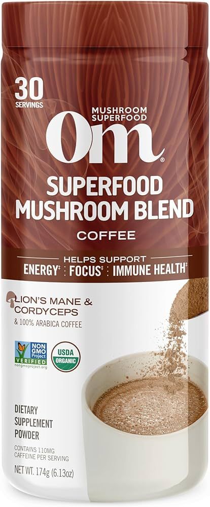 Om Mushroom Superfood Coffee Blend Mushroom Powder, 6.24 Ounce Canister, 30 Servings, Organic Ara... | Amazon (US)