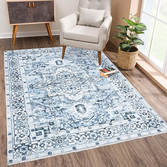 Bloom Rugs Caria Washable Non-Slip 3x5 Rug - Blue Traditional Area Rug for Living Room, Bedroom, ... | Amazon (US)