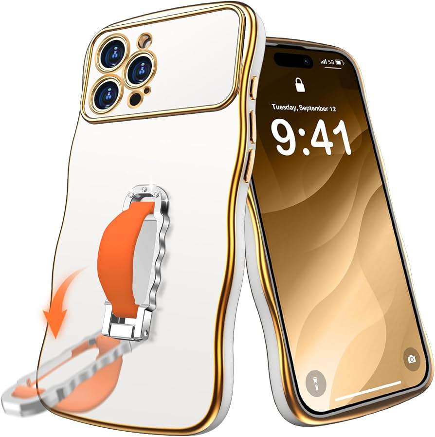 Miss Arts for iPhone 16 Pro Max Case with Stand, Wavy Edge Phone Case with Finger Grip Strap, Wom... | Amazon (US)