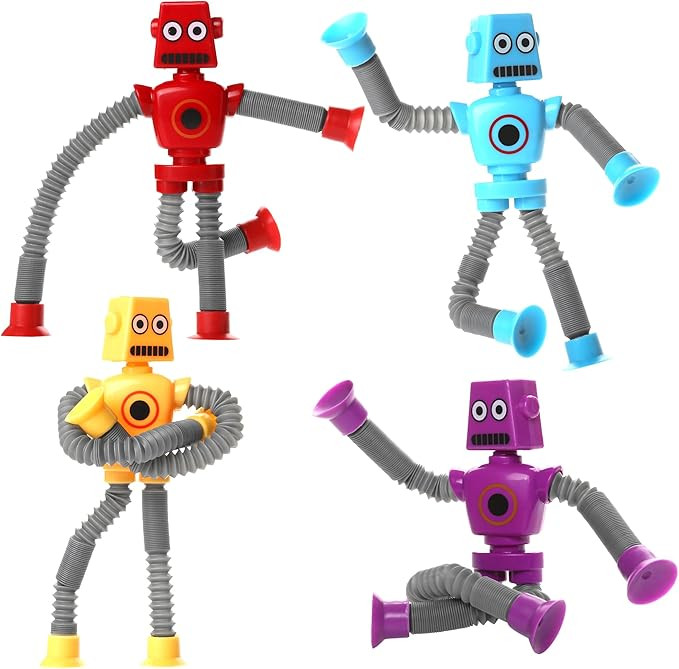 Bendable Robot Sensory Toys - Set of 4 Flexible Fidget Toys, Telescopic Suction Cup & Pop Tube Ro... | Amazon (US)