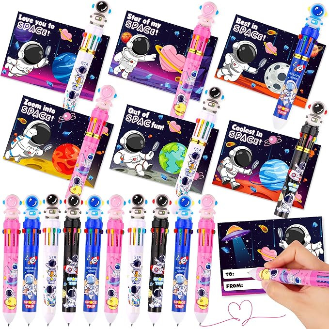 24 Pack Valentines Day Gifts for Kids Classroom Multicolor Ballpoint Pen with Valentines Day Card... | Amazon (US)