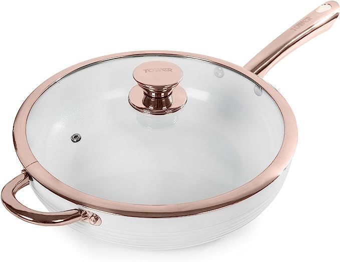 TOWER Linear Saute Pan with Easy Clean Non-Stick Ceramic Coating, Aluminium, White and Rose Gold,... | Amazon (US)
