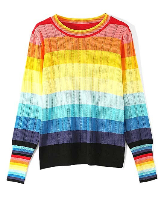 CELLABIE Women's Pullover Sweaters Picture - Rainbow Stripe Roll-Neck Sweater - Women | Zulily