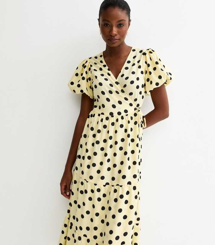 Yellow Crepe Polka Dot Midi Dress | New Look | New Look (UK)