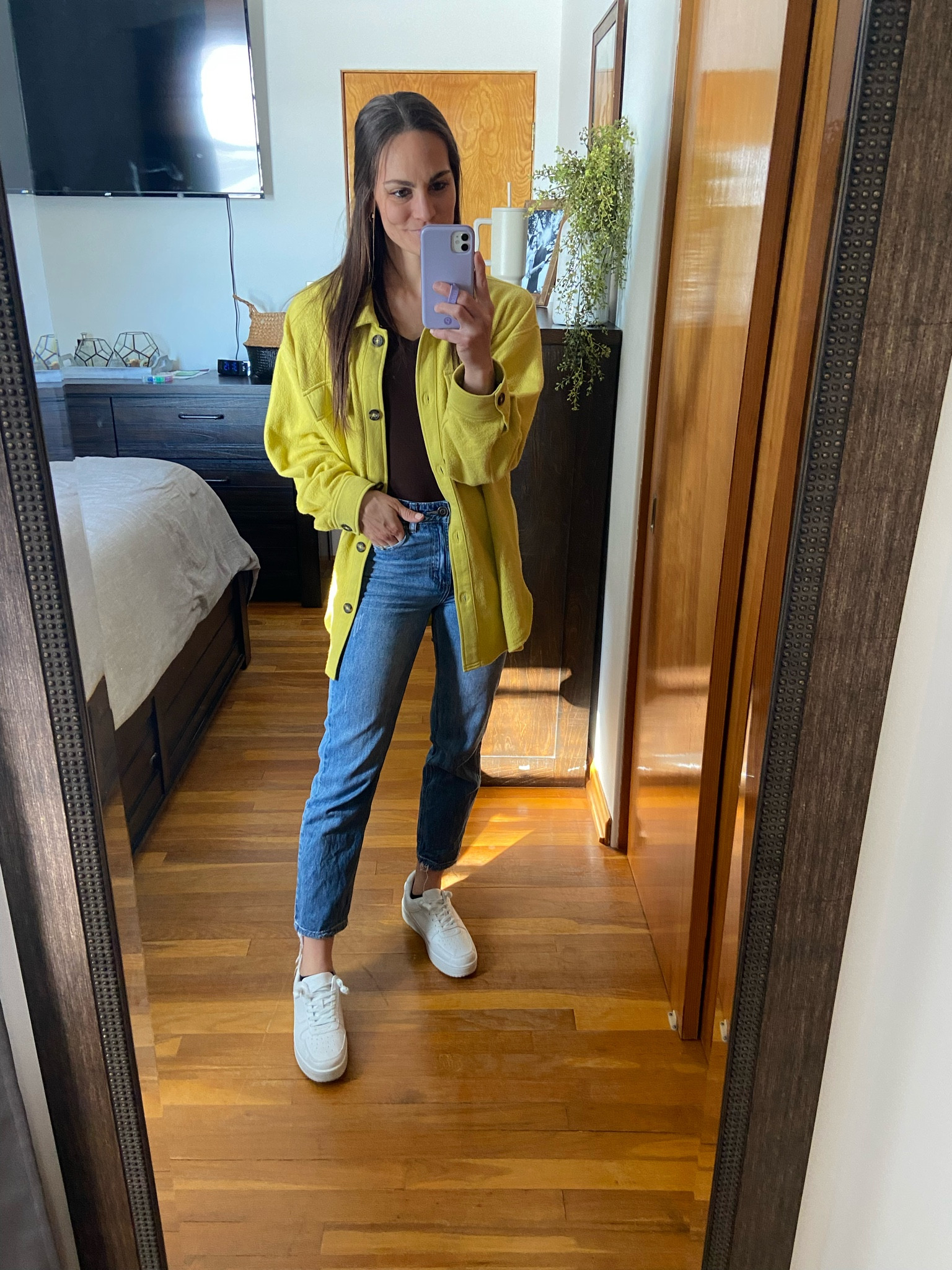 Sunday OOTD. The best oversized free people vibes jacket from Target, Walmart platform sneakers, Walmart jeans & Amazon bodysuit. 

#LTKunder50