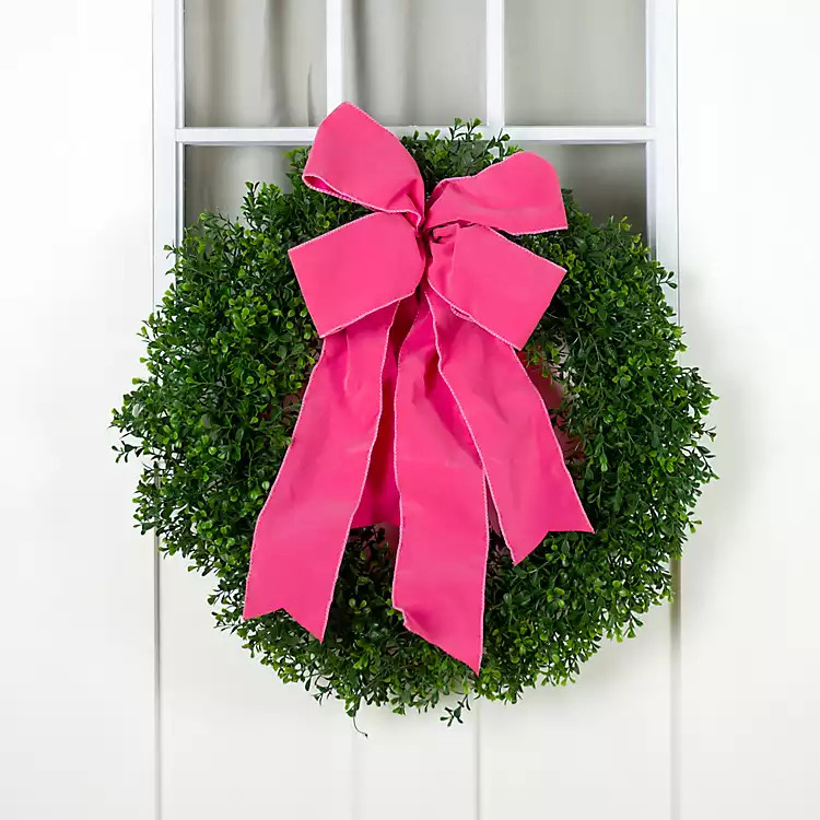 Real Touch Boxwood Wreath with Pink Bow | Kirklands
