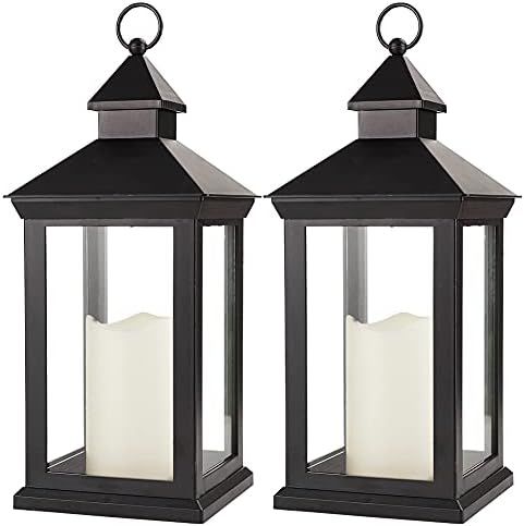 Bright Zeal 2-Pack 14" Decorative Candle Lantern Black Outdoor Lanterns with Timer Candles - IP44... | Amazon (US)