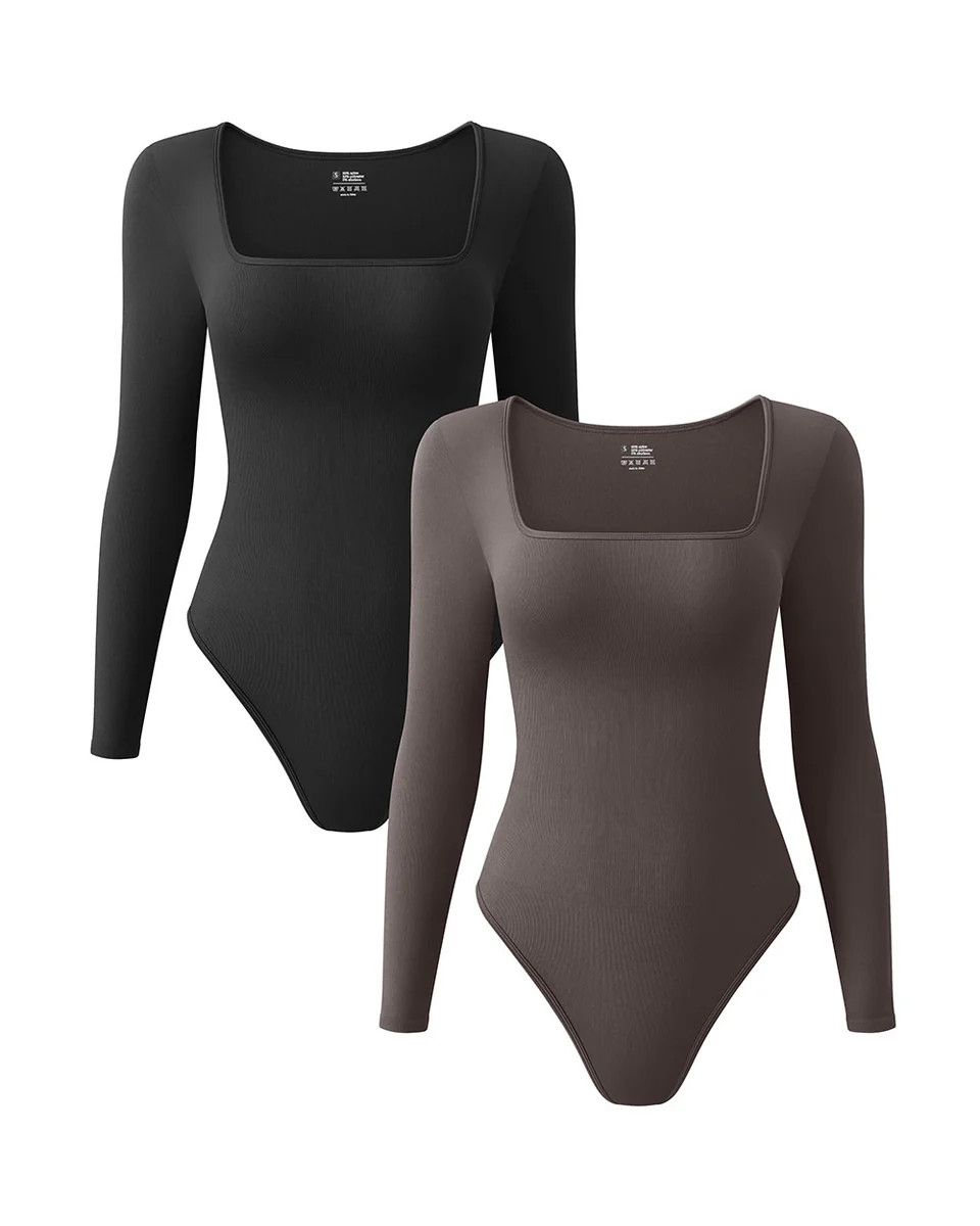 Square Neck Long Sleeve Bodysuits | Oqq