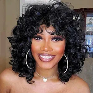 andromeda Curly Wigs for Black Women Soft Black Short Curly Wig with Bangs Afro Loose Curls Heat ... | Amazon (US)
