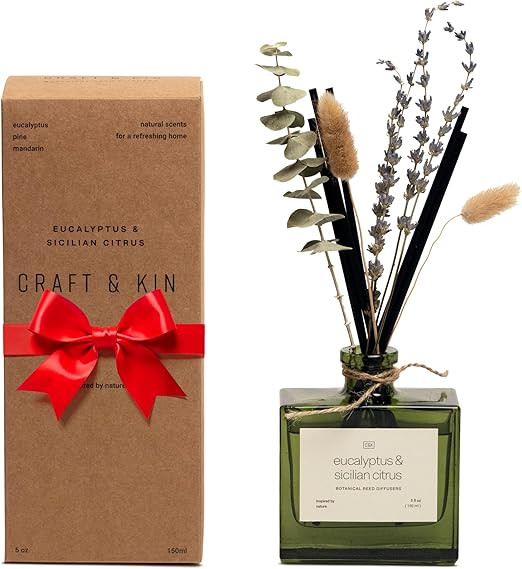 Craft & Kin Fall Reed Diffuser Set with Dried Flowers, 5 oz Eucalyptus & Sicilian Citrus​ Scent... | Amazon (US)