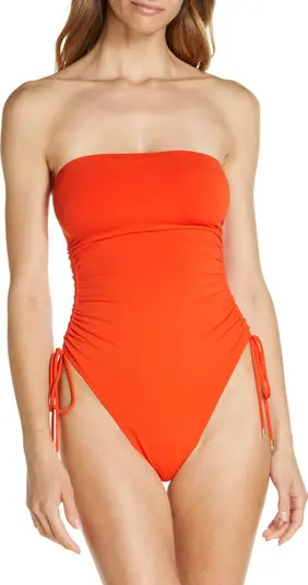 Robin Piccone Aubrey Strapless Cinched One-Piece Swimsuit | Nordstrom | Nordstrom