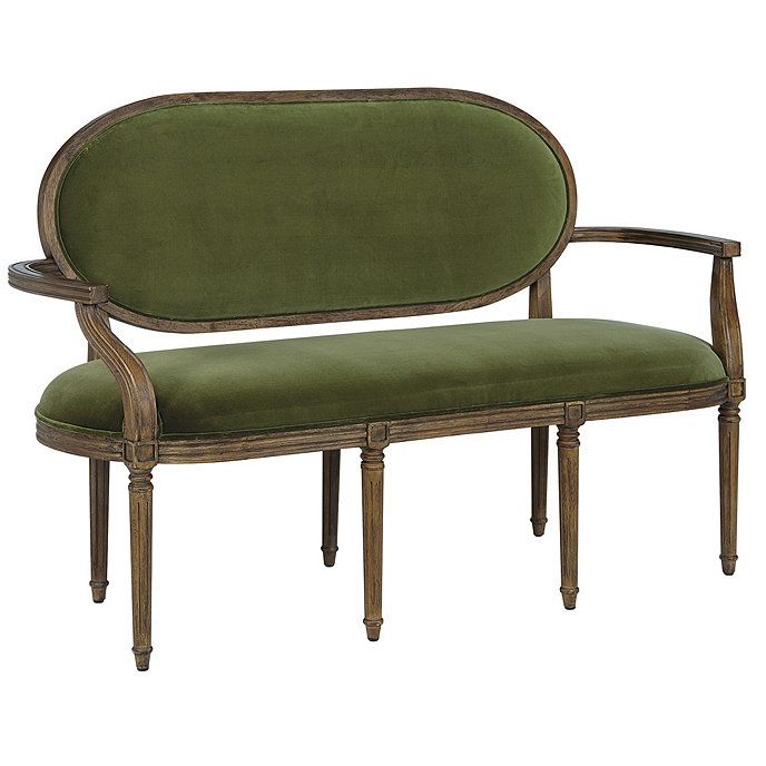 Louis XVI Blue Velvet Upholstered Oval Bench Walnut | Ballard Designs, Inc.