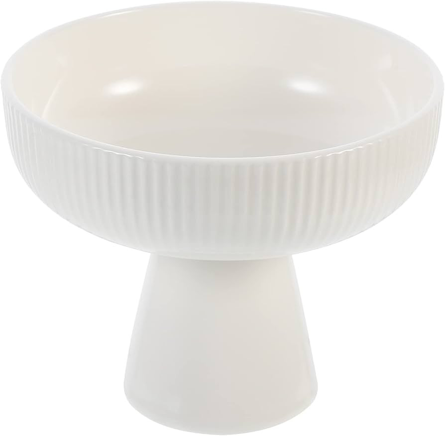 Yardwe Ceramic Fruit Bowl, White Footed Bowl Dessert Bowl Decorative Bowl for Kitchen Counter Cen... | Amazon (US)