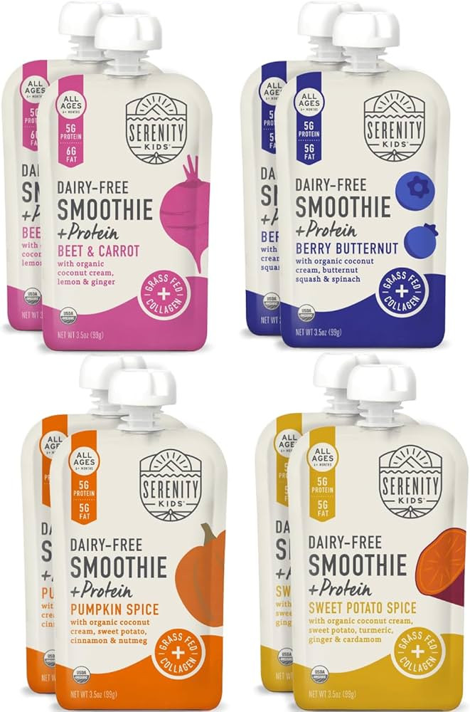Serenity Kids 6+ Months Dairy-Free Smoothie Baby Food - USDA Organic Grass-Fed Collagen Protein -... | Amazon (US)