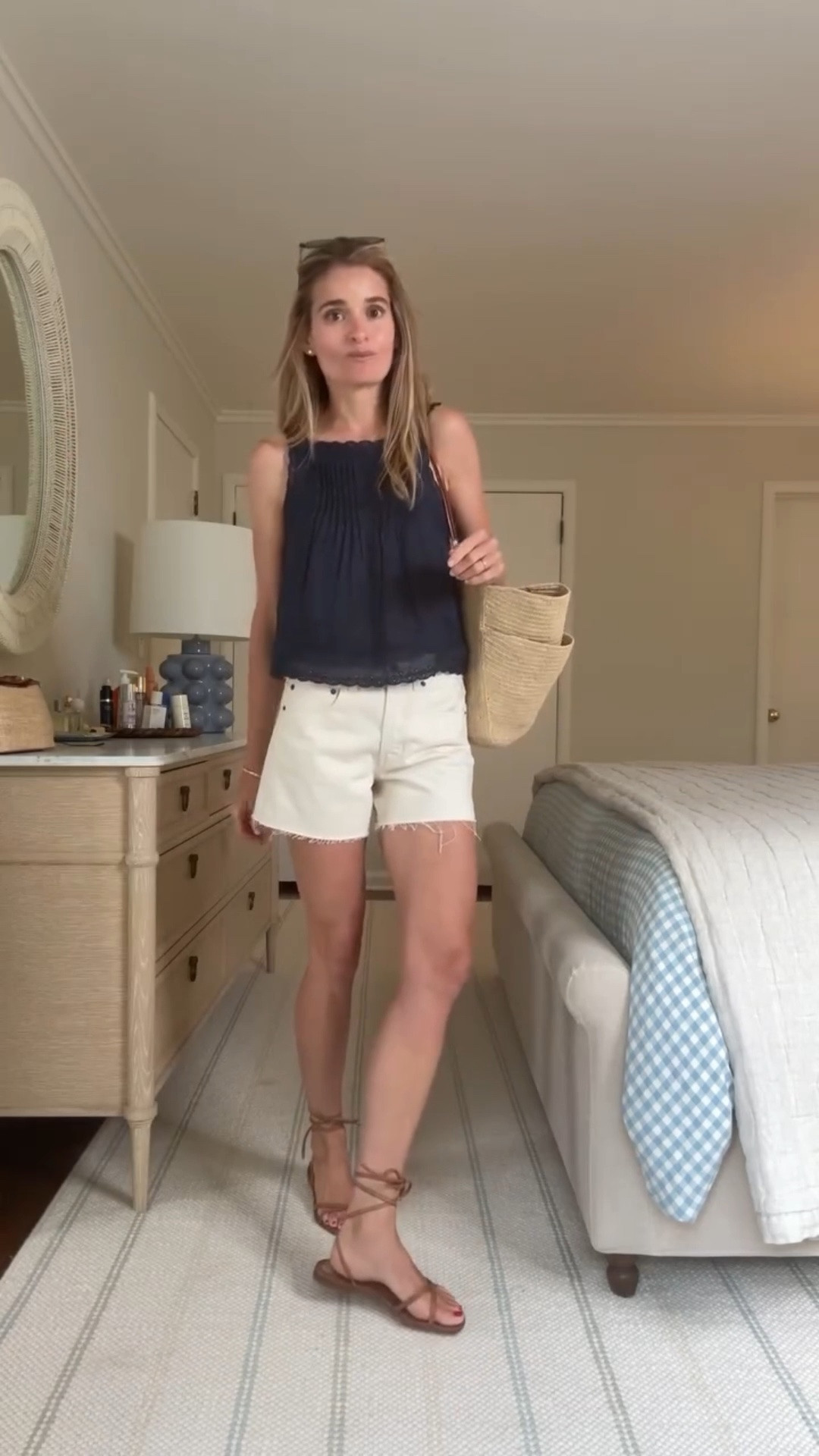 HAPPY WEEKEND! Headed out to explore on this sunny Saturday morning. Hard to beat!! Hope you have a great weekend! ☀️☕️🤍

@jcrew is so good right now!!! 

Sizing notes: tank: sized down to an XXS, shorts: run tts, wearing a 25, sandals: run tts in a 37. Bag is old Sezane but hoping they restock this summer 

#ootd #everydaystyle #outfitinspiration #classicstyle #momstyle

#LTKootd #LTKSeasonal #LTKmomlife