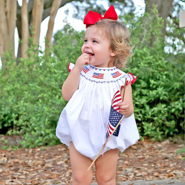 Flag Smocked Bubble Solid White | Classic Whimsy