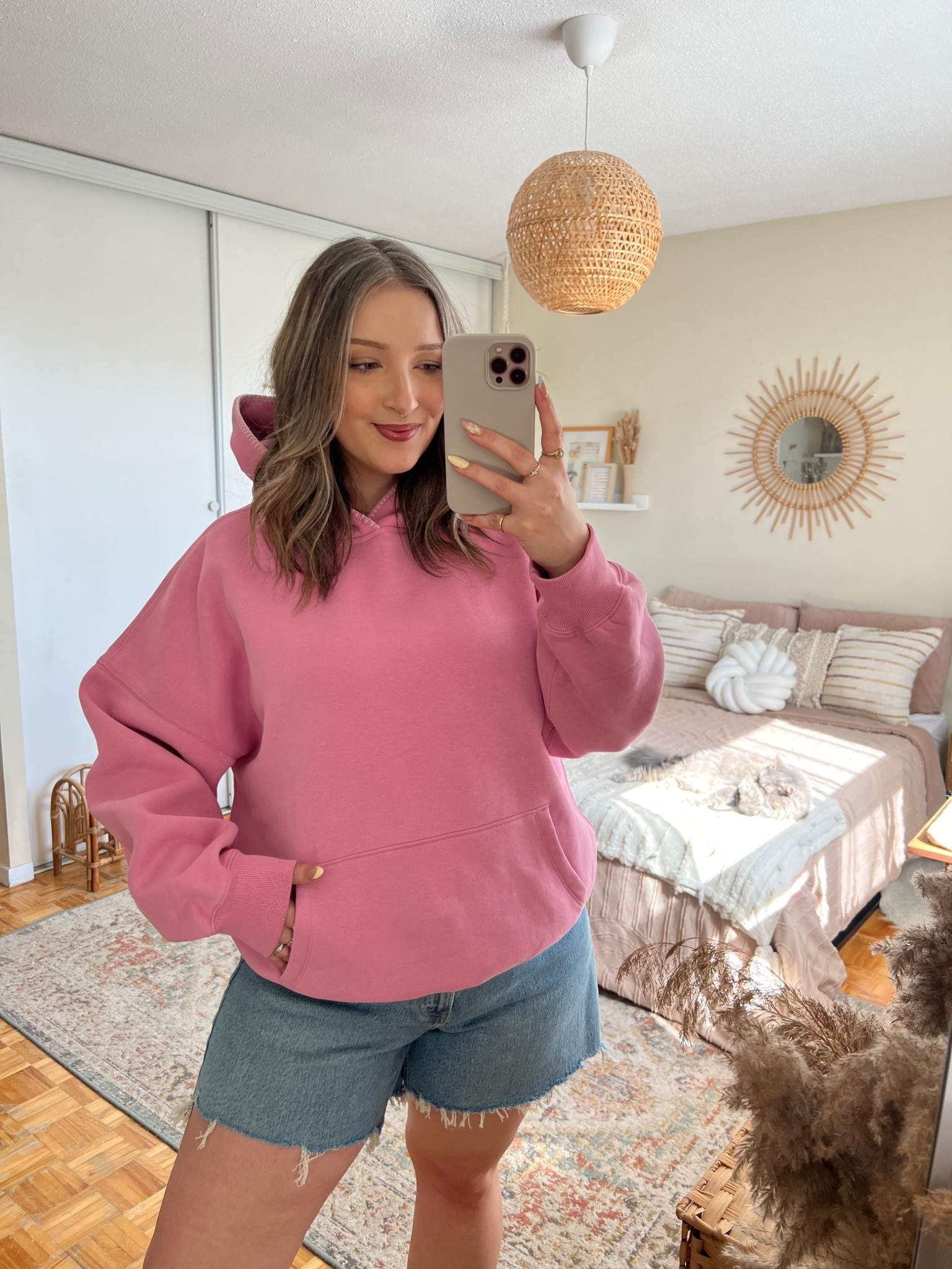 Casual spring outfit from Abercrombie!Sized up to XL in the hoodie for an oversized fit. Wearing size 32 in the denim shorts, size up if between!

#LTKjeans #LTKsummer #LTKmidsize