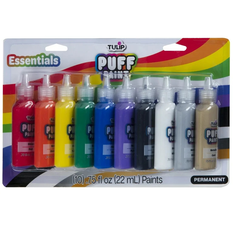 Tulip Puff Fabric Paint, Multi-Surface Craft Paint, Essential Colors 10 Pack, 0.75 fl oz Bottles | Walmart (US)