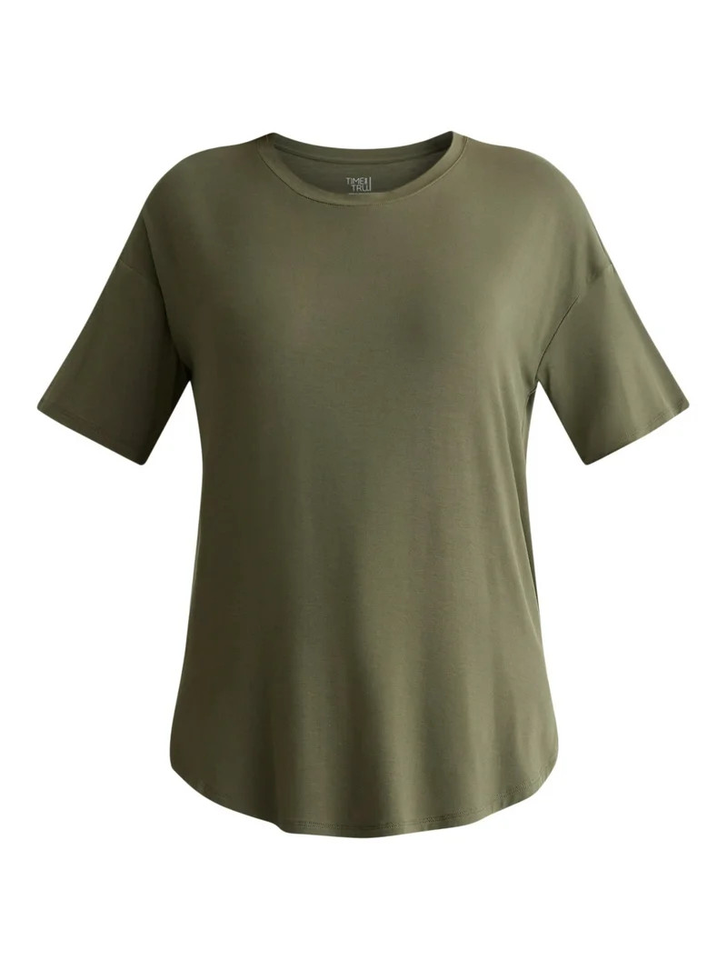 Time and Tru Women’s Crewneck Tunic Tee with Short Sleeves, Sizes XS-XXXL | Walmart (US)