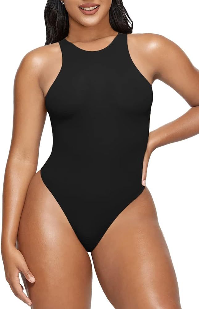 YIANNA Sleeveless Bodysuit for Women High Neck Racer Back Tank Tops Second-skin Body Suits Thong | Amazon (CA)