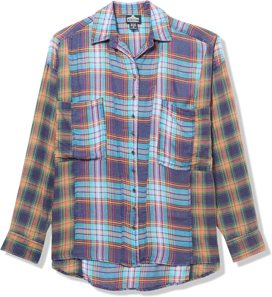 Angie Womens Angie Women's Two Tone Plaid Button Up Shirt | Amazon (US)