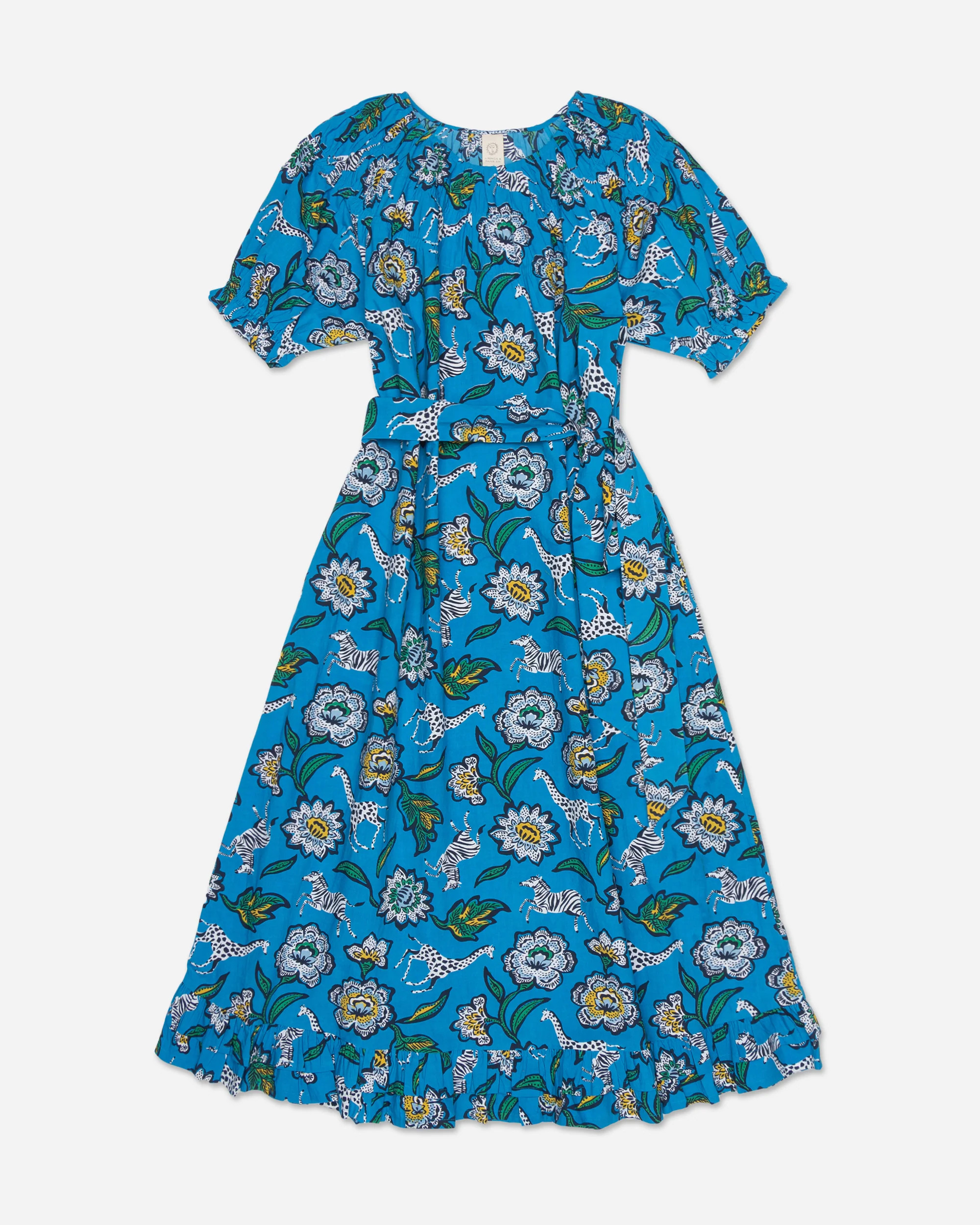 floral-safari-popover-dress-cobalt | Printfresh