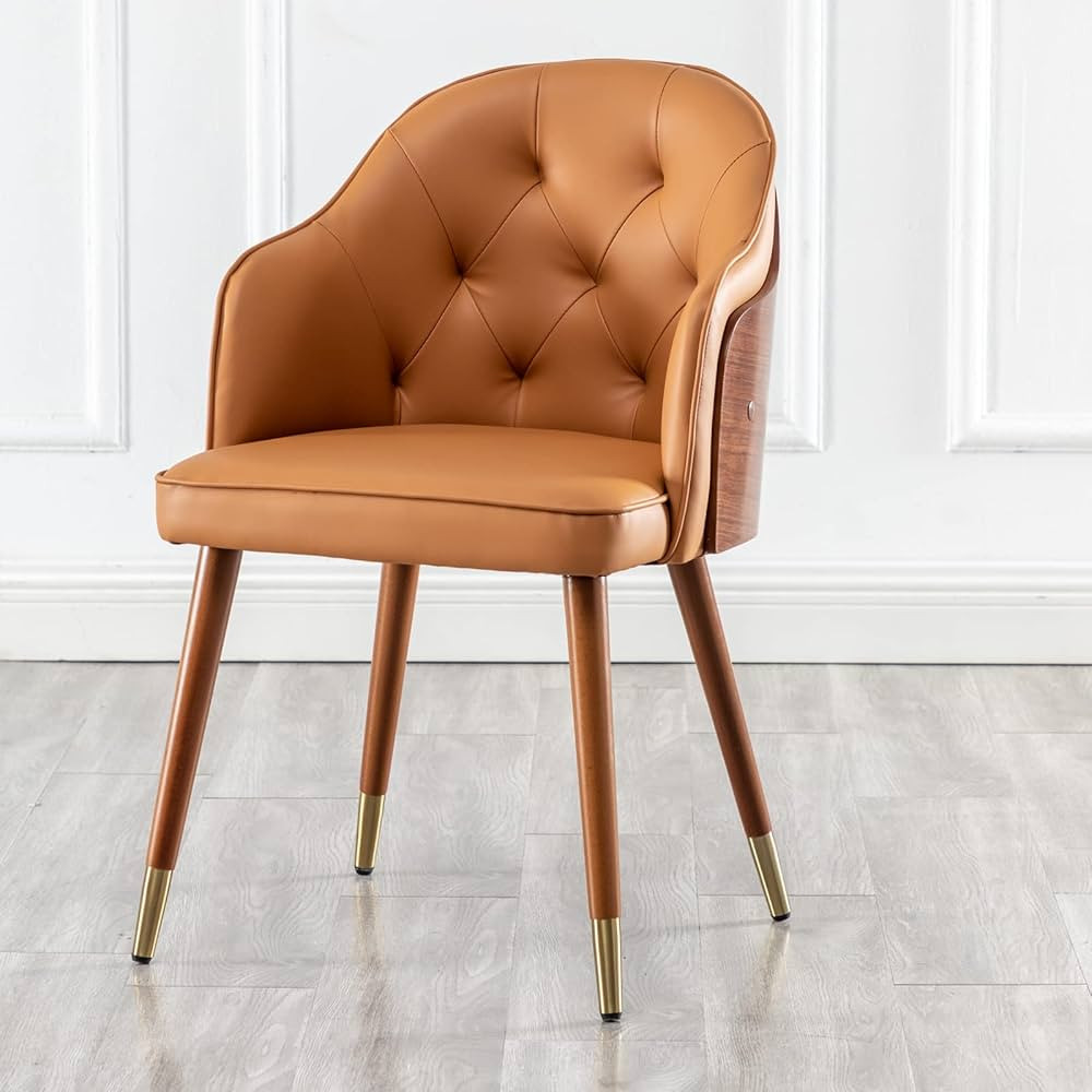 LUNLING Faux Leather Upholstered Chair Mid Century Modern Dining Chairs Orange with Walnut Wood F... | Amazon (US)