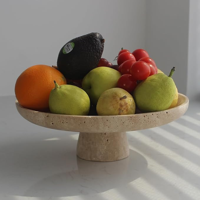 Natural Travertine Fruit Bowl for Kitchen Counter 10.2", Large Decorative Bowl Pedestal for Home ... | Amazon (US)