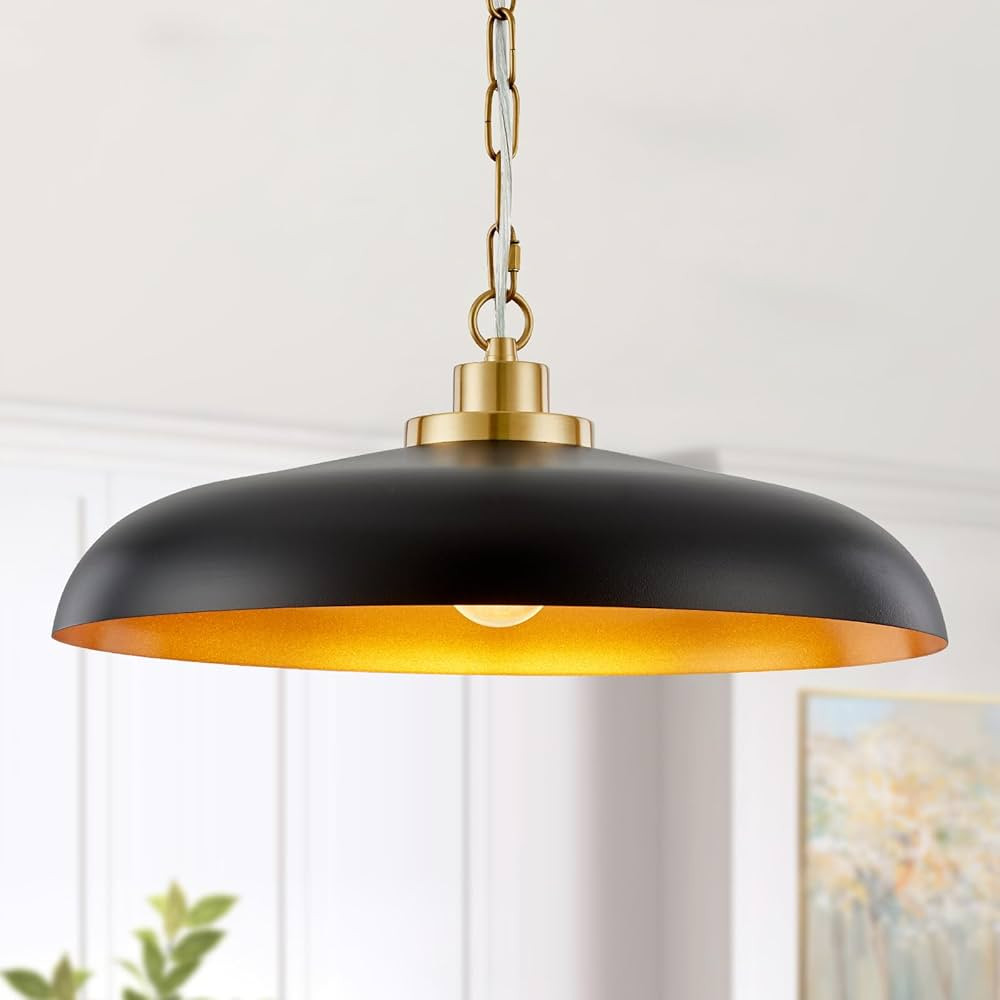 Large Black and Gold Pendant Lighting 17.7inch Farmhouse Pendant Light Fixtures for Kitchen Indus... | Amazon (US)