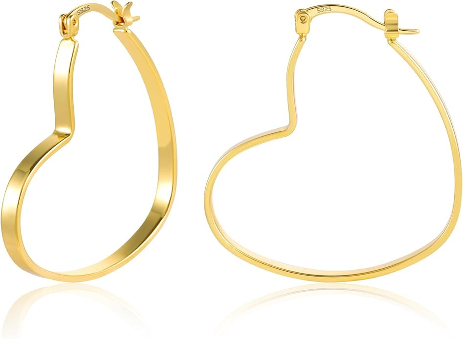 925 Sterling Silver Heart Earrings for Women Girls Hypoallergenic Large Silver Heart Hoop Earring... | Amazon (US)