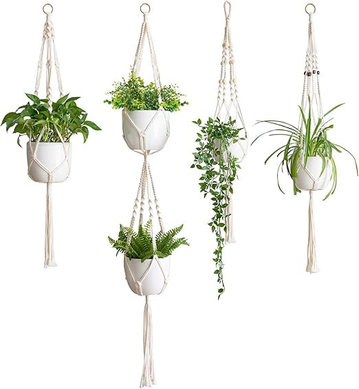 TimeYard Macrame Plant Hangers - 4 Pack, in Different Designs - Handmade Indoor Wall Hanging Plan... | Amazon (US)
