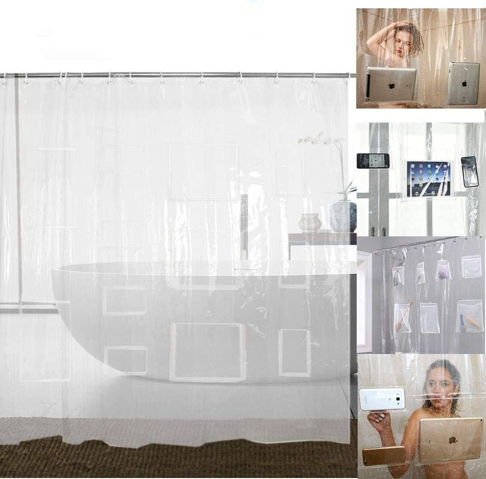 Waterproof Clear Shower Curtain Liner with 12 Pockets for Tablets Pads PEVA Vinyl Curtains Bathro... | Amazon (US)